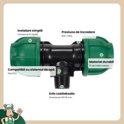 Flo Conector pentru tevi PE, 25 mm x 1/2 x 25 mm M