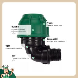Flo Conector pentru tevi PE 90° 25 mm x 1/2" M
