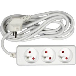 Vorel Extensie distributie cu trei cai, impamantata, fara intrerupator 3 m alb