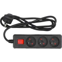 Vorel Extensie cu trei cai, impamantata, cu intrerupator 1,5 m negru